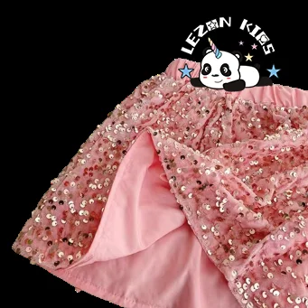 LEZONKIDS - Conjunto de Saia Cute Brilhante Sequins Personalizável Nova Explosão de Produto para Meninas Saias Chiques Saia para Meninas